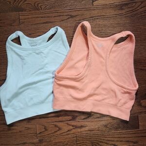 Peach and Light Blue Longline Racerback Sports Bras